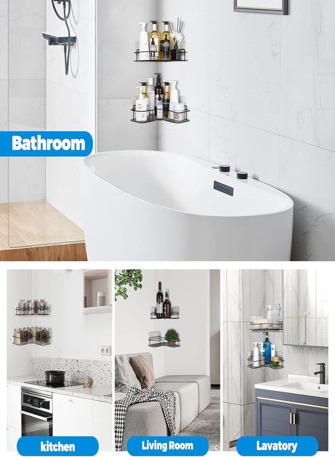 JIALTO Metal Bathroom Shelf for Wall, 2 Pcs Bathroom Accessories Self Adhesive, Ideal for Organiser, Multipurpose Corner Shelf (Big Corner Black) - Image 5
